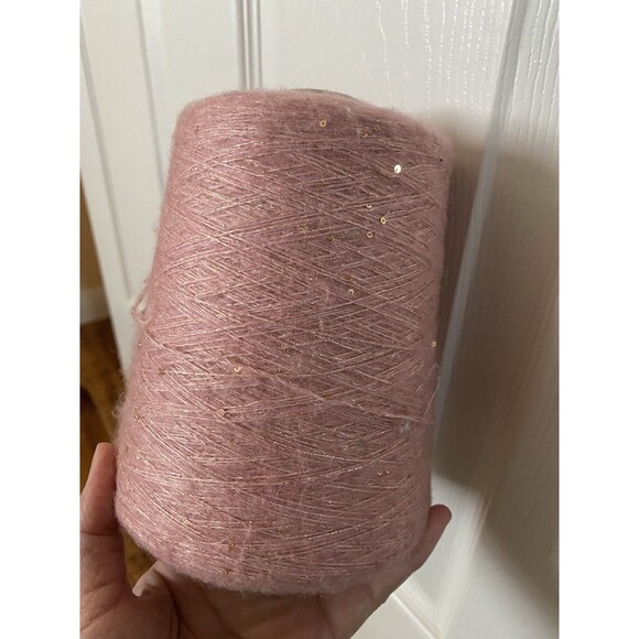 Fancy Soft Cone Yarn Pink Mohair Gold Sequin Glitter 430g #392 - Picture 1 of 5